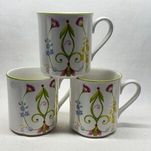 Pier1 Dolomite‎ White Florish LYDA Coffee/Tea Mug set of 3
